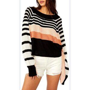 Free People Striped Crop Sweater - XS - Linen & Cotton Blend - Long Sleeve NWOT
